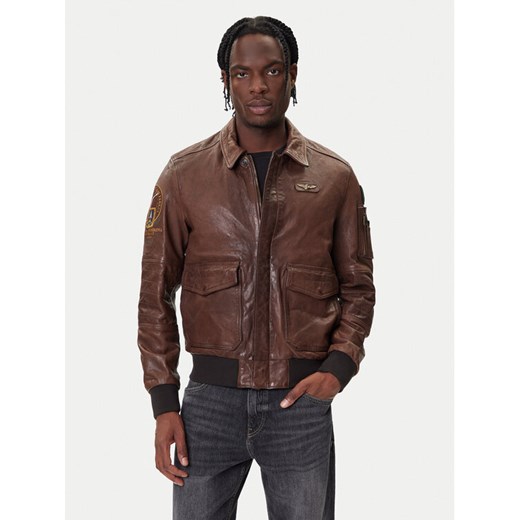 Aeronautica Militare Kurtka skórzana 252PN0963U100839 Brązowy Regular Fit ze sklepu MODIVO w kategorii Kurtki męskie - zdjęcie 185679307