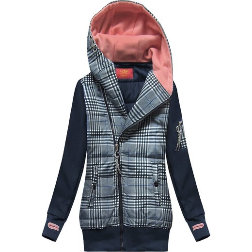 Bluza z łączonych materiałów granatowa (AMG-611A) ze sklepu goodlookin.pl w kategorii Bluzy damskie - zdjęcie 185684817