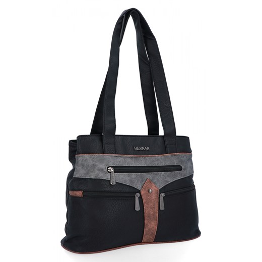 Torebka Damska Shopper Bag firmy Hernan 8006-1 Czarna/Szara ze sklepu PaniTorbalska w kategorii Torby Shopper bag - zdjęcie 185684896