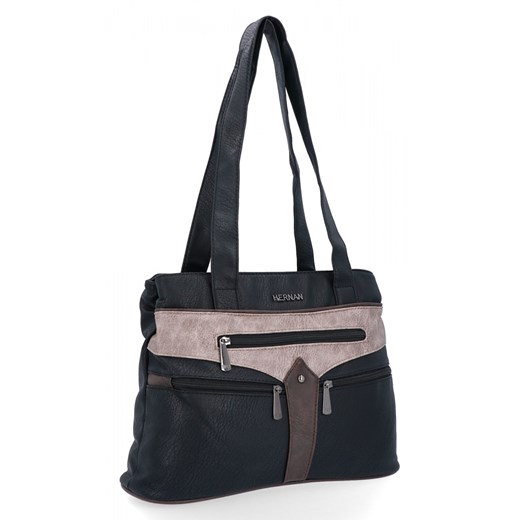 Torebka Damska Shopper Bag firmy Hernan 8006-1 Czarna/Ziemista ze sklepu PaniTorbalska w kategorii Torby Shopper bag - zdjęcie 185685019