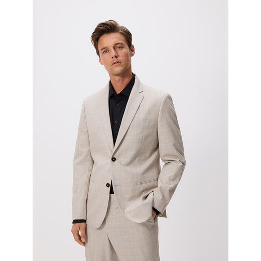 Reserved - Marynarka slim fit w kratę - beżowy ze sklepu Reserved w kategorii Marynarki męskie - zdjęcie 185685895