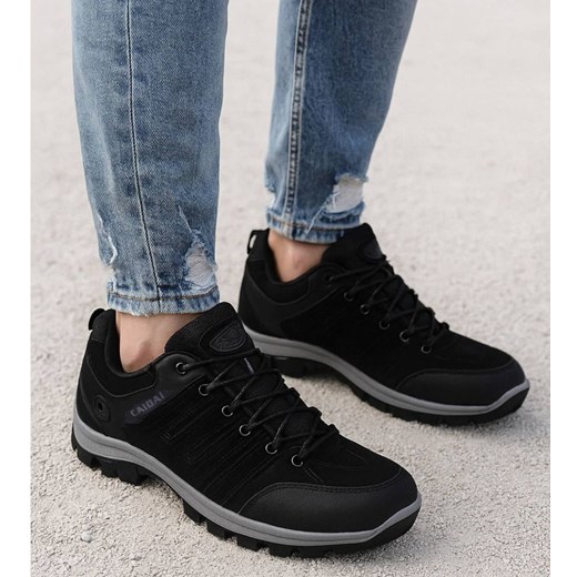 Sznurowane czarne męskie buty trekkingowe /B2-1 18103 S396/ ze sklepu Pantofelek24.pl w kategorii Buty trekkingowe męskie - zdjęcie 185686105