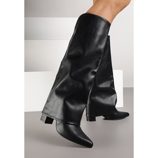 Czarne Botki na Obcasie Typu Słupek ze Zdejmowaną Cholewką Naluvessa Renee 38 renee.pl