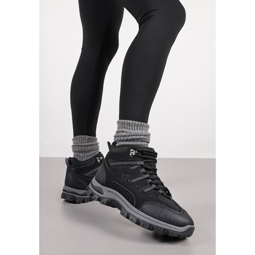 Czarne Sznurowane Buty Trekkingowe Traperki Vices na Grubej Podeszwie Afertie ze sklepu born2be.pl w kategorii Workery damskie - zdjęcie 185686536