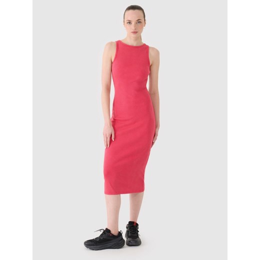 Damska sukienka midi 4F 4FRSS25TDREF180 - różowa ze sklepu Sportstylestory.com w kategorii Sukienki - zdjęcie 185693736