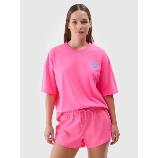 Damski t-shirt z nadrukiem 4F 4FRSS24TTSHF2108 - różowy ze sklepu Sportstylestory.com w kategorii Bluzki damskie - zdjęcie 185694026