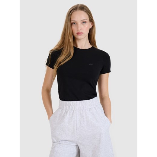 Damski t-shirt bez nadruku (2-pack) 4F 4FRMM00TTSHF2709 - czarny ze sklepu Sportstylestory.com w kategorii Bluzki damskie - zdjęcie 185694039
