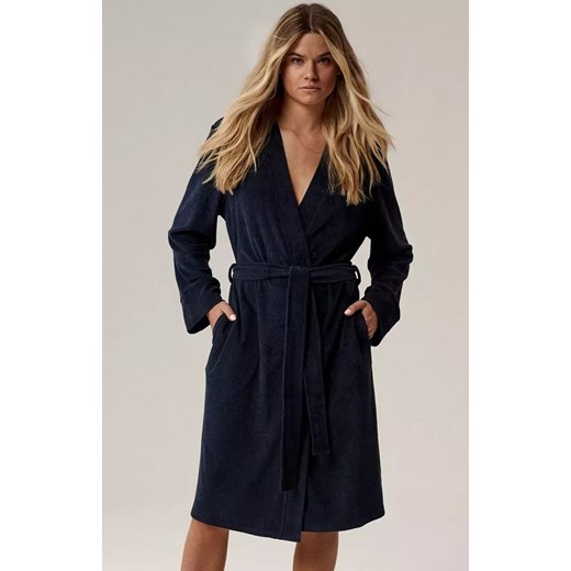 Szlafrok damski SZL-002-GRANATOWY, Kolor granatowy, Rozmiar S/M, ATLANTIC ze sklepu Intymna w kategorii Szlafroki damskie - zdjęcie 185696436