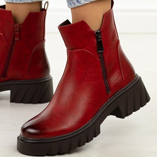Czerwone botki damskie platformie M.Daszyński 2502-5 36 suzana.pl