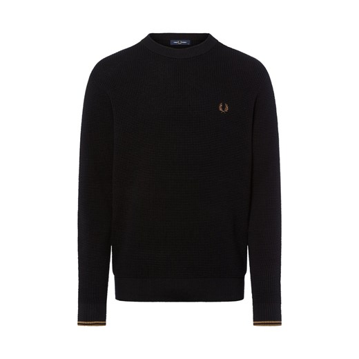 Fred Perry Sweter męski Mężczyźni Bawełna czarny wypukły wzór tkaniny ze sklepu vangraaf w kategorii Swetry męskie - zdjęcie 185699325
