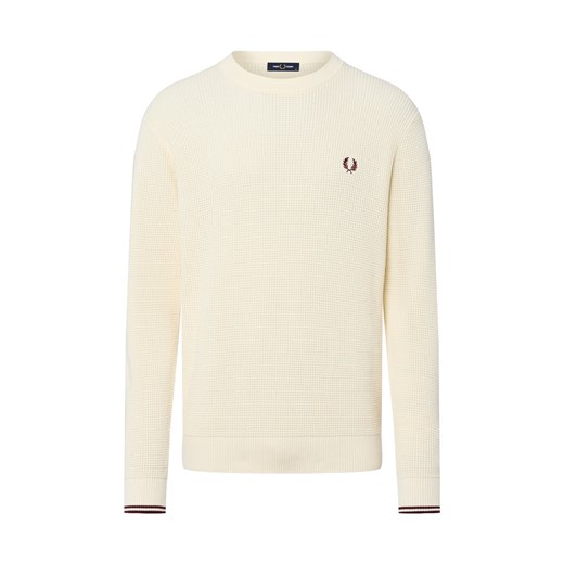 Fred Perry Sweter męski Mężczyźni Bawełna écru wypukły wzór tkaniny ze sklepu vangraaf w kategorii Swetry męskie - zdjęcie 185699326