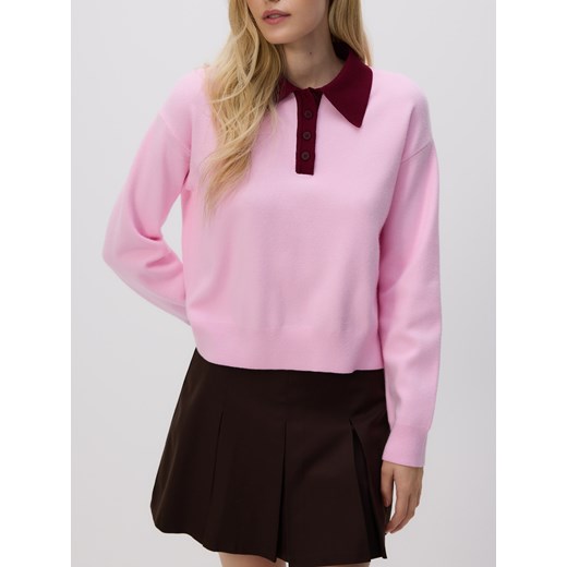 Reserved - Sweter polo z wiskozą - różowy ze sklepu Reserved w kategorii Swetry damskie - zdjęcie 185705456
