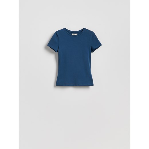Reserved - Bawełniany t-shirt slim fit - granatowy ze sklepu Reserved w kategorii Bluzki damskie - zdjęcie 185705645