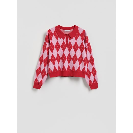 Reserved - Wzorzysty sweter z kołnierzykiem - wielobarwny ze sklepu Reserved w kategorii Swetry damskie - zdjęcie 185707648