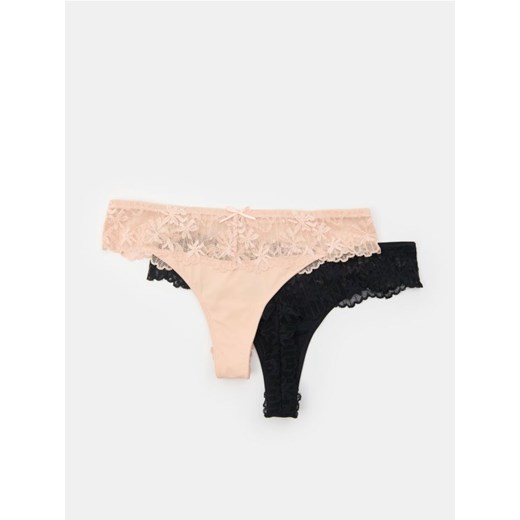 Sinsay - Stringi typu tanga z koronką 2 pack - wielobarwny ze sklepu Sinsay w kategorii Majtki damskie - zdjęcie 185708449