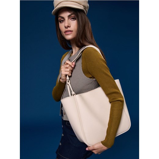 Sinsay - Torebka shopper z odpinaną kosmetyczką - kremowy ze sklepu Sinsay w kategorii Torby Shopper bag - zdjęcie 185708458