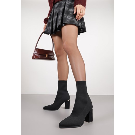 Czarne Botki na Słupku z Metaliczną Wstawką i Elastyczną Cholewką Idema ze sklepu renee.pl w kategorii Botki - zdjęcie 185708809