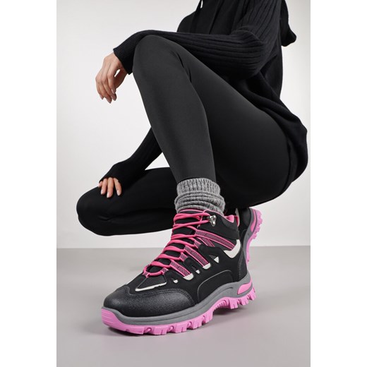 Czarno-Fuksjowe Buty Trekkingowe Traperki Vices ze Sznurowaną Cholewką Afellie ze sklepu renee.pl w kategorii Workery damskie - zdjęcie 185708869