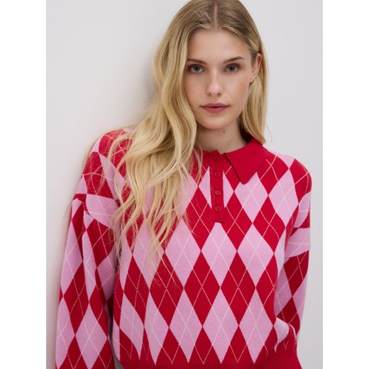 Reserved - Wzorzysty sweter z kołnierzykiem - wielobarwny ze sklepu Reserved w kategorii Swetry damskie - zdjęcie 185710186