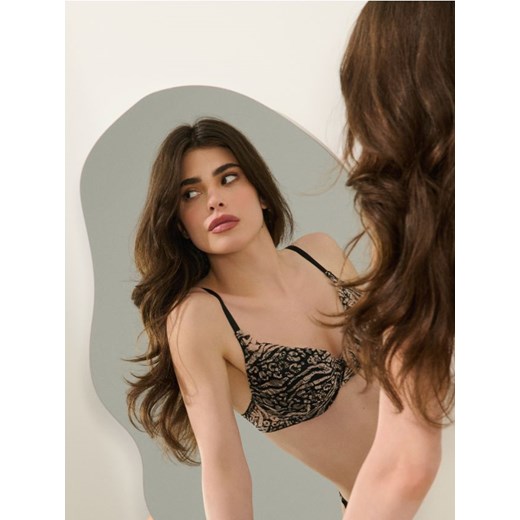Sinsay - Biustonosz push-up w zwierzęcy wzór - czarny Sinsay 80B Sinsay