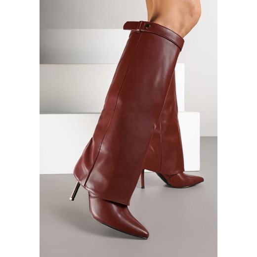 Bordowe Kozaki na Szpilce z Cholewką Imitującą Nogawkę Laorisse ze sklepu born2be.pl w kategorii Kozaki damskie - zdjęcie 185710487