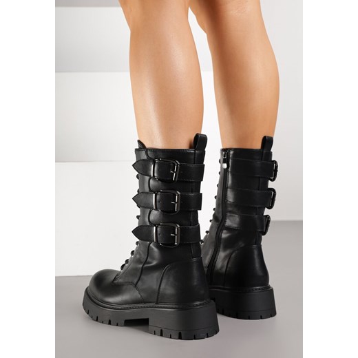 Czarne Botki Workery z Ozdobnymi Klamrami przy Cholewce Veriolle 40 born2be.pl
