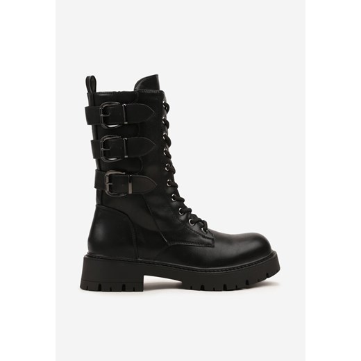 Czarne Botki Workery z Ozdobnymi Klamrami przy Cholewce Veriolle 39 born2be.pl