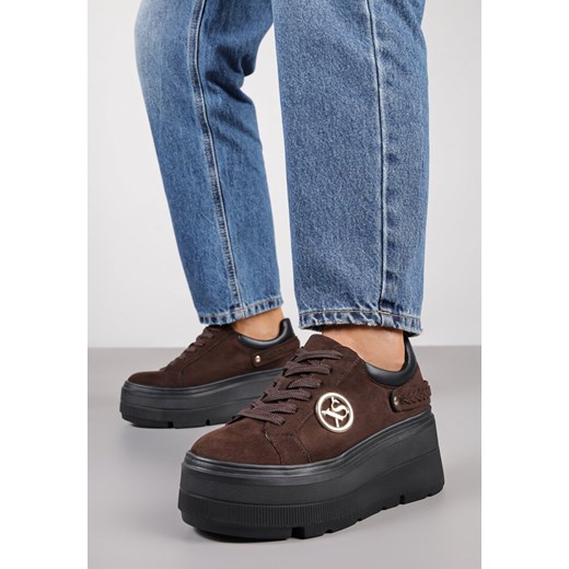 Brązowe Sneakersy Vices na Grubej Podeszwie z Metaliczną Ozdobą Tatorelis ze sklepu born2be.pl w kategorii Buty sportowe damskie - zdjęcie 185711399
