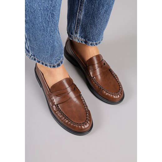 Jasnobrązowe Marszczone Mokasyny Vices ze Skórzaną Wkładką Nestia 38 born2be.pl