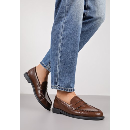 Jasnobrązowe Mokasyny Vices z Marszczeniem i Wkładką ze Skóry Naturalnej Mestia Renee 41 renee.pl