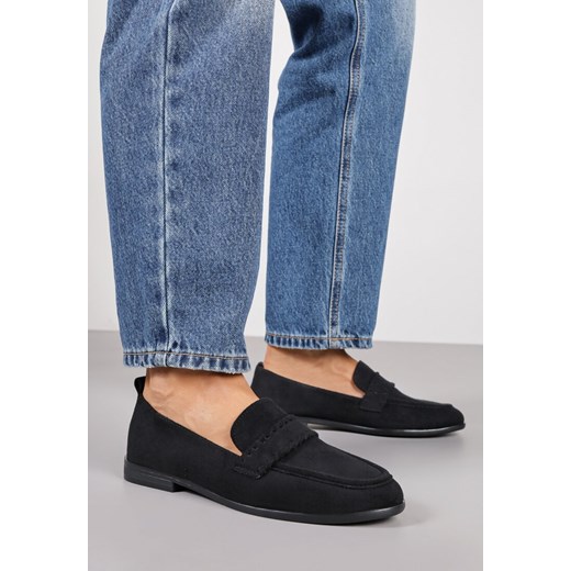 Czarne Mokasyny Vices z Wkładką ze Skóry Naturalnej i Paskiem z Przeszyciami Renee 41 renee.pl