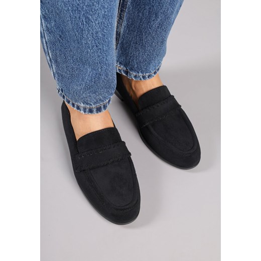 Czarne Mokasyny Vices z Wkładką ze Skóry Naturalnej i Paskiem z Przeszyciami Renee 41 renee.pl
