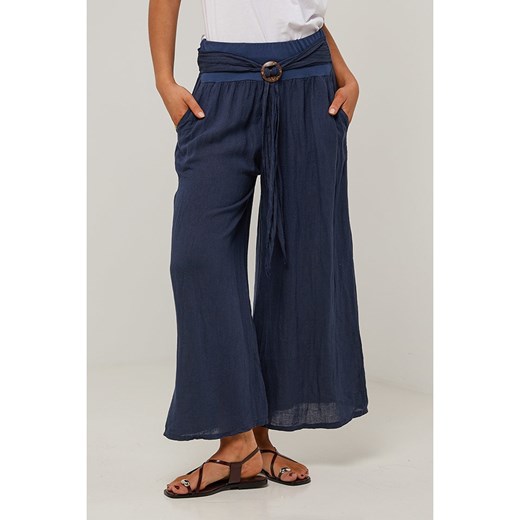 Le Monde du Lin Lniane spodnie w kolorze granatowym ze sklepu Limango Polska w kategorii Spodnie damskie - zdjęcie 185713138