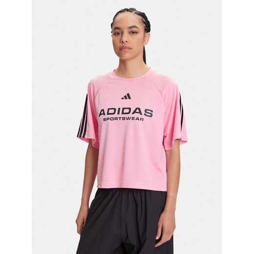 adidas T-Shirt Tiro x Common Goal Jacquard JL9213 Różowy Loose Fit ze sklepu MODIVO w kategorii Bluzki damskie - zdjęcie 185713866