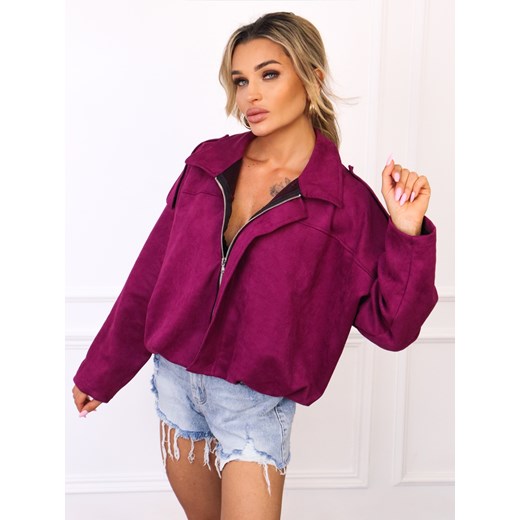 KURTKA OVERSIZE Z IMITACJI ZAMSZU ZAPINANA NA ZAMEK- BORDOWA ze sklepu olika.com.pl w kategorii Kurtki damskie - zdjęcie 185715126