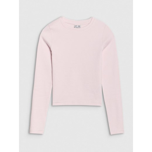 Dziewczęcy longsleeve basic 4F 4FJRSS25TLONF505 - beżowy ze sklepu Sportstylestory.com w kategorii Bluzki dziewczęce - zdjęcie 185716067