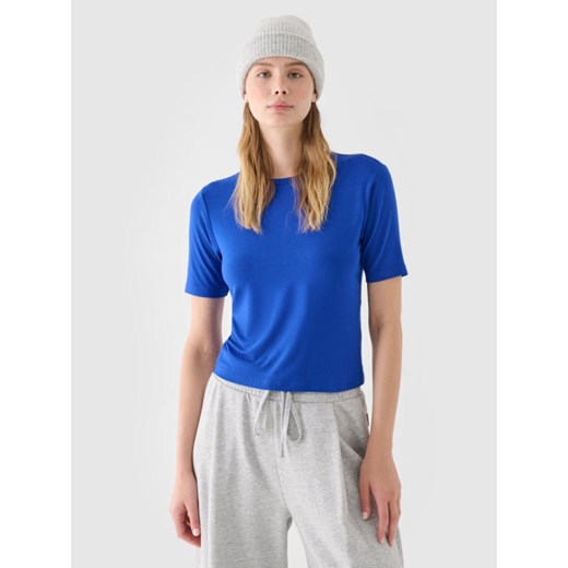 Damski t-shirt bez nadruku 4F 4FRSS24TTSHF2558 - niebieski ze sklepu Sportstylestory.com w kategorii Bluzki damskie - zdjęcie 185716336