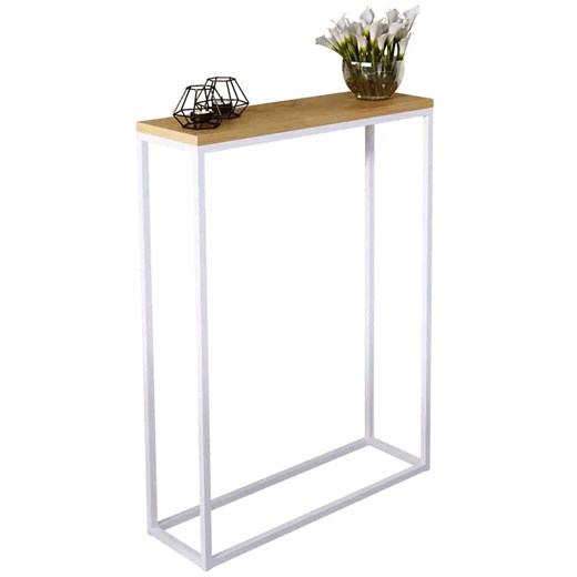 Konsola metalowa w stylu loft biały + dąb lancelot - Carello 8X ze sklepu Edinos.pl w kategorii Konsole - zdjęcie 185717596