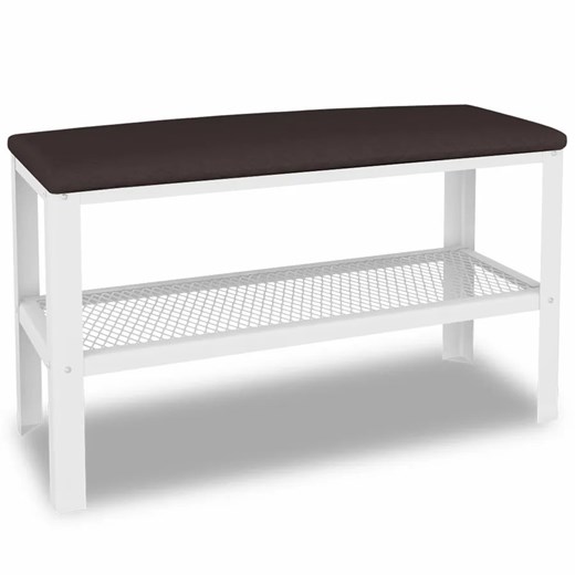 Wąski puf z metalowym stelażem do przedpokoju biały + wenge  - Sagal 5X ze sklepu Edinos.pl w kategorii Zestawy mebli do przedpokoju - zdjęcie 185718206