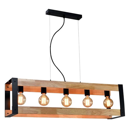 Industrialna lampa wisząca z drewnianymi elementami - T022 - Kavo ze sklepu Edinos.pl w kategorii Lampy wiszące - zdjęcie 185718306