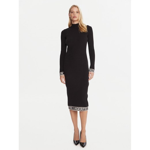 KARL LAGERFELD Sukienka dzianinowa A4W13028 Czarny Slim Fit ze sklepu MODIVO w kategorii Sukienki - zdjęcie 185719896