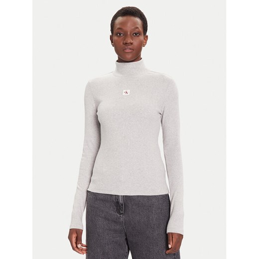 Calvin Klein Jeans Golf LV047D203G Szary Slim Fit ze sklepu MODIVO w kategorii Swetry damskie - zdjęcie 185719975