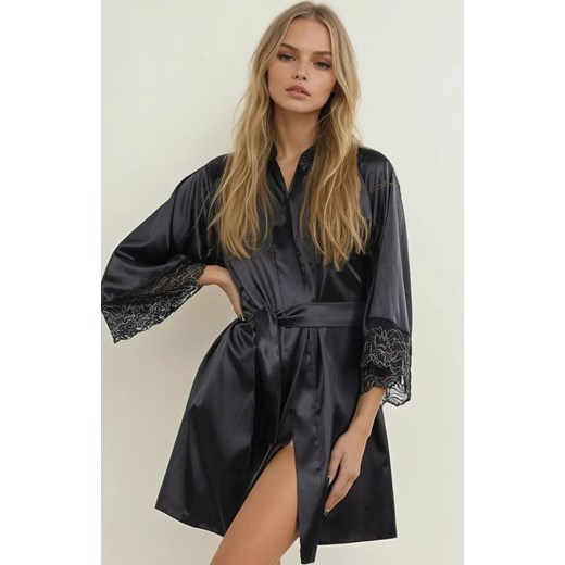 Satynowy szlafrok damski Asteria, Kolor czarny, Rozmiar S, DKaren ze sklepu Primodo w kategorii Szlafroki damskie - zdjęcie 185721098