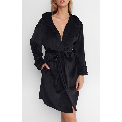 Marilyn czarny szlafrok damski welurowy z kapturem i kryształkami Funny 01, Kolor czarny, Rozmiar uniwersalny, Marilyn ze sklepu Primodo w kategorii Szlafroki damskie - zdjęcie 185721165