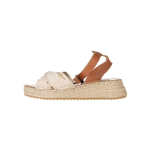 Pepe Jeans FOOTWEAR Skórzane sandały w kolorze beżowo-jasnobrązowym na koturnie ze sklepu Limango Polska w kategorii Espadryle damskie - zdjęcie 185721287