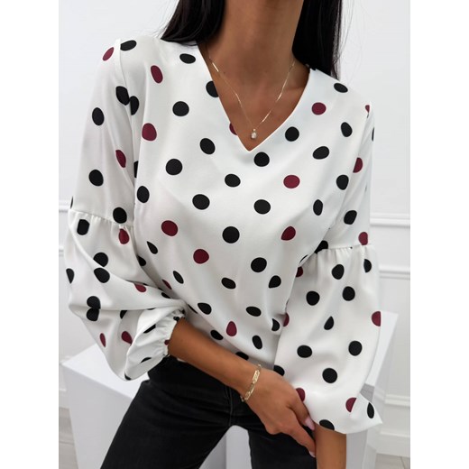 Kremowa Bluzka w Grochy Modnakiecka.pl 50 ModnaKiecka.pl