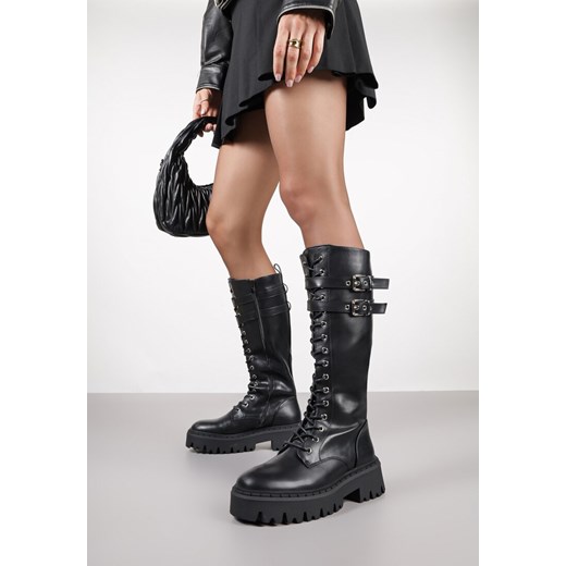 Czarne Kozaki Workery Vices z Ozdobnymi Klamrami Enorpie 37 born2be.pl