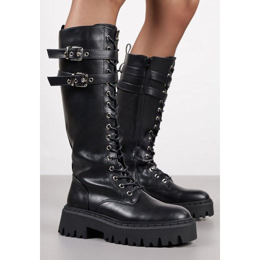 Czarne Kozaki Workery Vices z Ozdobnymi Klamrami Enorpie ze sklepu born2be.pl w kategorii Kozaki damskie - zdjęcie 185729089