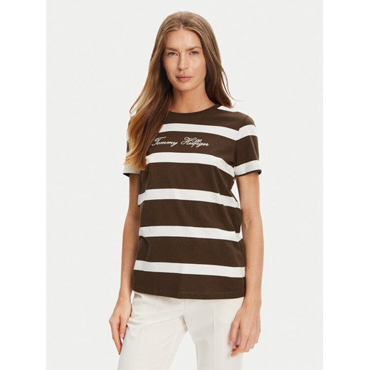 Tommy Hilfiger T-Shirt Script WW0WW45746 Brązowy Regular Fit ze sklepu MODIVO w kategorii Bluzki damskie - zdjęcie 185731096