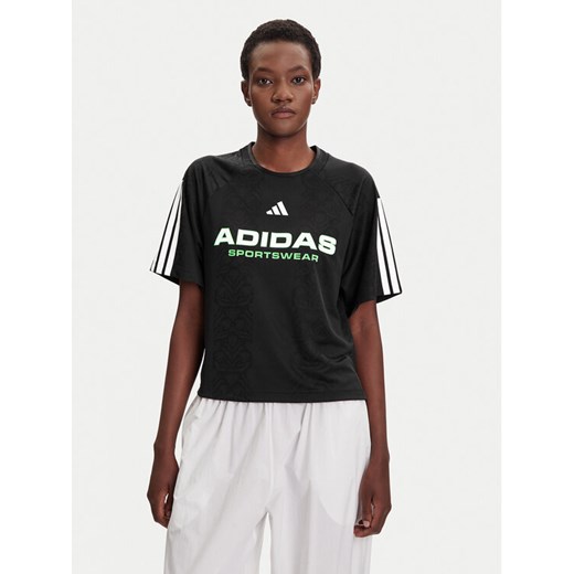 adidas T-Shirt Tiro x Common Goal Jacquard JL9212 Czarny Loose Fit ze sklepu MODIVO w kategorii Bluzki damskie - zdjęcie 185731149